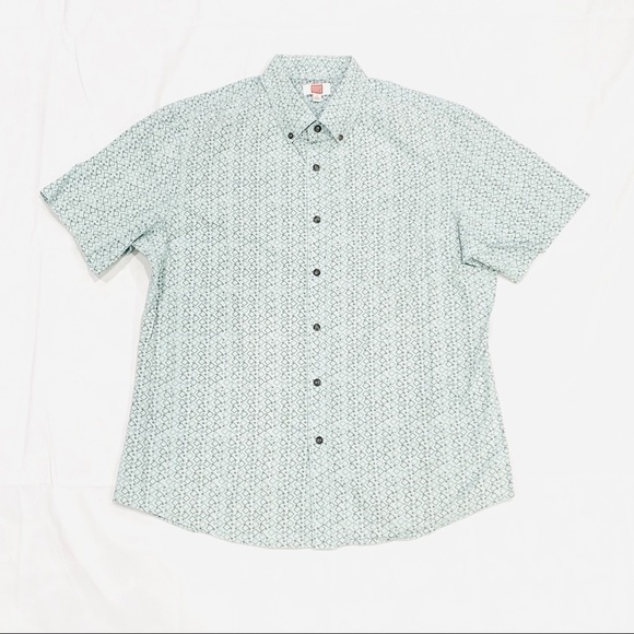 Hudson North Light Blue Mod Pattern Button Down Short Sleeve Top - Picture 1 of 4